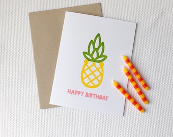 Pineapple Happy Birthday Card (Gocco Printed)