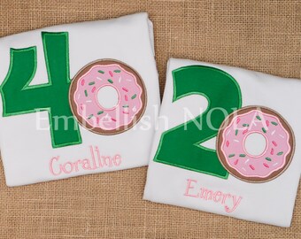 Krispy Kreme Inspired Donut Appliqued Birthday Shirt, Candyland Sugar Shop Theme