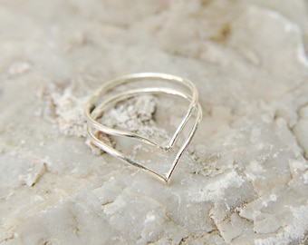 Silver Knuckle Ring Set of 2, Midi, Above Knuckle Stacking Rings, sterling silver 925, upper finger rings, minimal rings