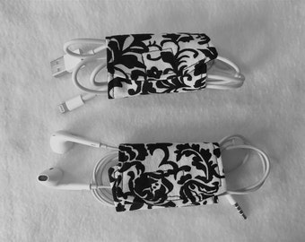 Black & White Fabric Cord Wrap Organizer Set