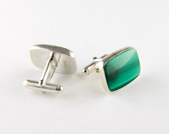 Green Soft Rectangle Malachite Cufflinks