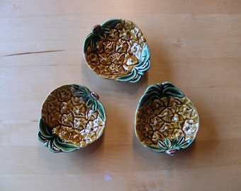 3 Bordallo Pinheiro vintage majolica pineapple plates