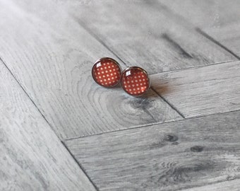 Red cabochon with white dots Stud Earrings