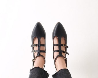 Caged Pointed Vegan Leather Strappy Flats (Handmade to Order)