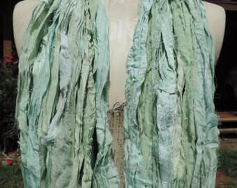 Beautiful And Soft Pale Greens Colored Sari Ribbon Yarn 55-60 Yards
