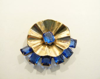 Vintage Brookraft Sapphire Rhinestone Brooch / Pin