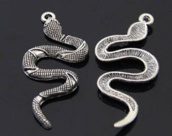 5 Tibetan Silver Snake Pendants