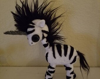Little felt Hand stitched zebracorn