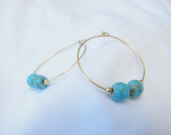 SALE - Hoop earrings - Turquoise hoops - Gold hoops - Silver turquoise hoops - Circle earrings - Gold turquoise earrings - everyday jewelry