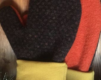 Sweater Felted Wool Mitten Brown Orange