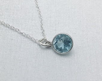 Blue Topaz necklace. single stone necklace. tiny genuine Blue Topaz. sterling silver. December birthstone. girlfriend, Mother’s Day