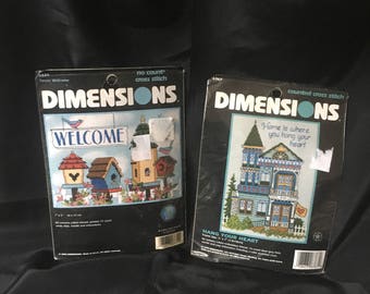 Pair of Dimensions Counted Cross Stitch Kits, "Home is where you hang your heart" 6767 and Welcome 6839 5"x 7" Open and Complete Kits