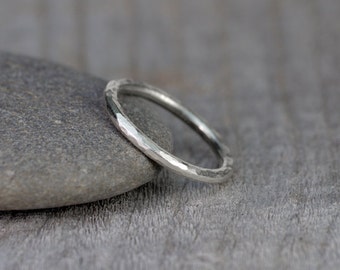 Hammered Effect Wedding Band, 2mm Diameter Rustic Wedding Ring