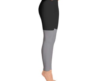 2 Tone Black/Gray Leggings, Polyester and Spandex, Printed Leggings for Women