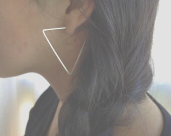 LARGE TRIANGLE HOOPS - Hammered Triangle Hoop Earrings Sterling Silver, Gold, or Rose Gold