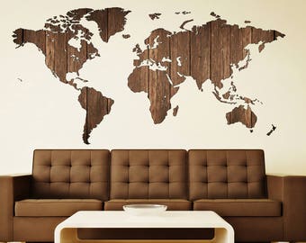wooden art world map decal world map prints decal decor world map sticker travel map map