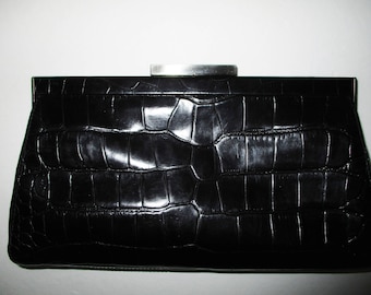 black faux leather clutch bag
