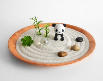 Panda Mini Zen Garden // Lucky Bamboo // Sand Garden // Kawaii Animal DIY Kit Fidget Toy // Gifts Under 20 // Cubicle Decor Coworker Gift