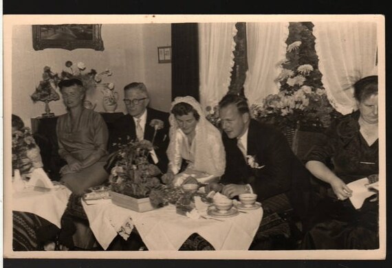 Vintage Wedding Party Photo Postcard