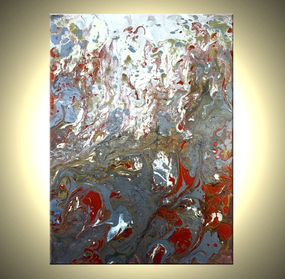 White Silver Liquid Metallic Painting Original Abstract Art