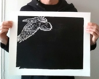 As The Crow Flies - Woodcut Print
