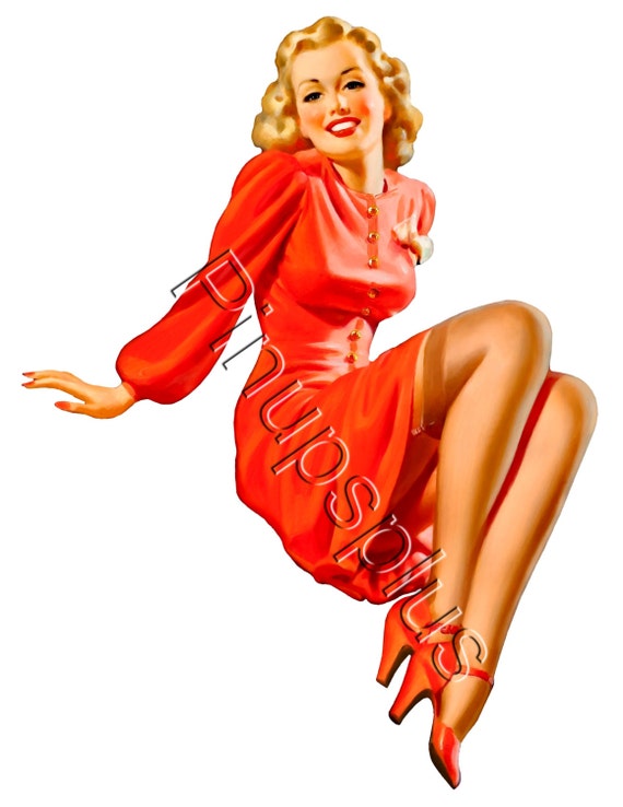 Retro Wwii Sexy Rockabilly Pinup Girl In Red Dress Waterslide