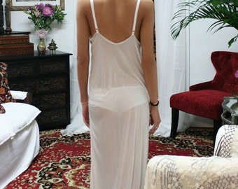 Ivory White Black Silk Knit Slip Nightgown Bridal Cruise Lounge Sleepwear Lingerie