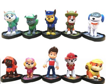CAKE TOPPER - Paw Patrol 10 Figure Set Custom Wedding Birthday Party Decor DIY Cupcakes Figurines