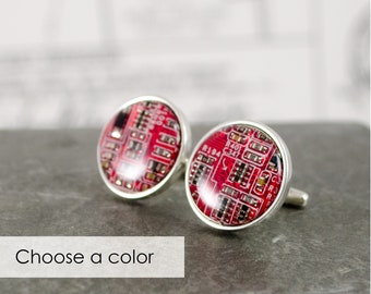 Sterling Silver Circuit Board Cuff Links CHOOSE COLOR, Computer Cufflinks, Wearable Technology Jewelry, Engineer Gift, Best Man Wedding GIft