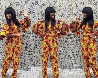 African Print Jumpsuit with Bell Sleeves