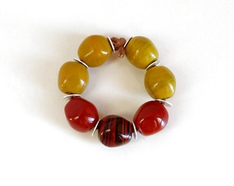 Glass beads Lampworkperlen lampwork beads Red brown pistachio cedar opaque nuggets Murano glass handmade