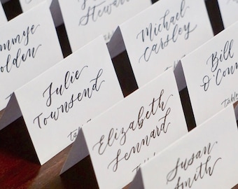 Tent place cards | handwritten wedding calligraphy | event escort cards