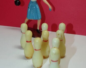 Vintage Bowling Cake Toppers, Mid Century Modern, Bowling Pins, Bowling ball, Strike, Spare, Cake Decoration, Miniatures, Game Time