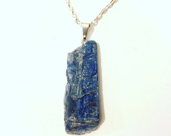 Blue kyanite pendant with silver plated chain