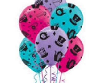 Alice in Wonderland Mad Hatter Tea Party Balloons set of 6