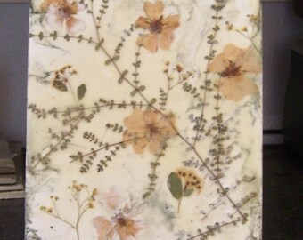 Pressed flower art, Encaustic art, small painting, wax art, wax collage, beeswax collage, flower art