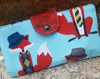 Fox Checkbook Cover, Coupon Wallet, Fox Fabric Checkbook, Fox gift, Fox Billfold
