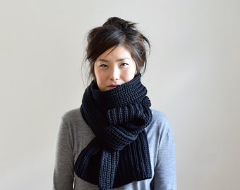 Chunky Knit Scarf, Oversized Knit Scarf, Black Knit Scarf, Black Long Scarf