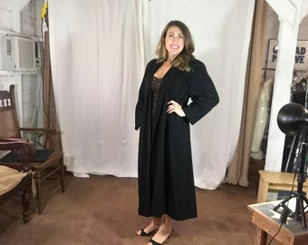Vintage Portrait Black Wool Swing Coat