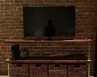 Industrial Tv Stand, Steam Punk Tv Console, Media Console, Console Table, TV Media, Reclaimed Wood
