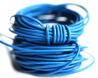 1mm Round Natural Leather cord - Bright Dark Blue - 10 feet, LC115