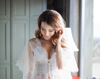 Dressing gown Negligee Sexy robe for women Lace negligee White dressing gown White negligee Lace dressing gown peignoir neglige Wedding gift