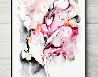 Wild Heart, abstract print, floral wall decor, bright painting, red gray art, abstract floral print, modern wall decor
