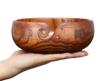 Large Jujube Wood Yarn Bowl | Authentic, Wooden Yarn Bowl, Holder | Gift For Knitting & Crochet - Wooden Yarn Holder 8" x 3" x 8"
