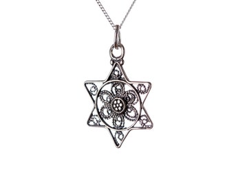 Dainty Star Of David Necklace Sterling Silver Pendant Kabbalah Jewellery Filigree Design Handmade Free delivery + Gift Boxed D2