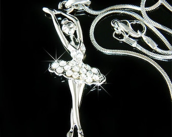Swarovski Crystal BALLERINA Ballet Dance Girl Dancer dancing Pendant Necklace