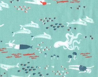 Heather Ross - Munki Munki Fabric - Calypso Mermaids on Poplin - OOP Out Of Print
