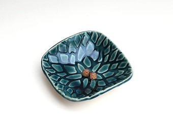 Teal blue ceramic dish - ring dish - jewelry dish - spoon rest - key holder - Lauren Sumner Pottery - Gifts for Her - Gifts under 20