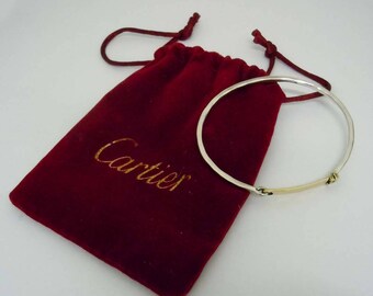 Rare Vintage Hammered 18Kt Gold Sterling Silver Cartier Tension Name Plate Bangle Bracelet