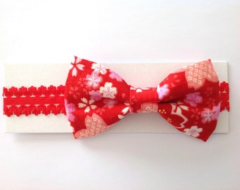 Japanese Fabric Bow Headband for Baby/Toddler, Sakura, Red